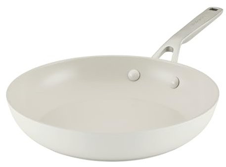 KitchenAid Harteloxierte Keramik-Antihaft-Kochgeschirr-Bratpfanne/Bratpfanne, 25,4 cm, antihaftbeschichtet, mit Edelstahlgriff, Porzellan-Weiß