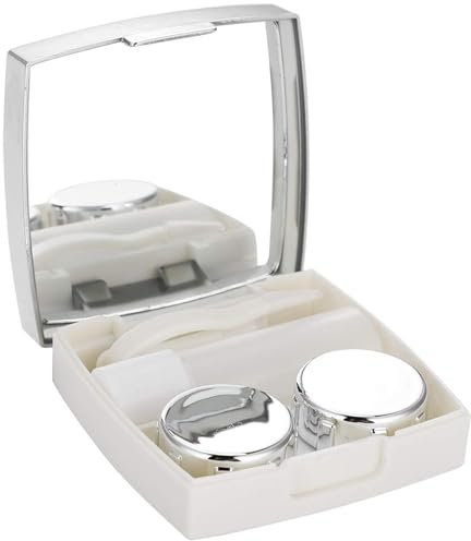 TRMFUSA Contact Lens Box with Mirror, Storage Box for Mini Contact Lenses, Travel Kit for Contact Lenses (White), White