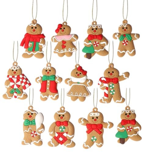 12 Piezas Hombre de Jengibre de Navidad, Adornos de Navidad, Juego de Adornos Colgantes de Pan de Jengibre, Adorno Colgante con Cuerda para Árbol de Navidad (Estilo clásico A)