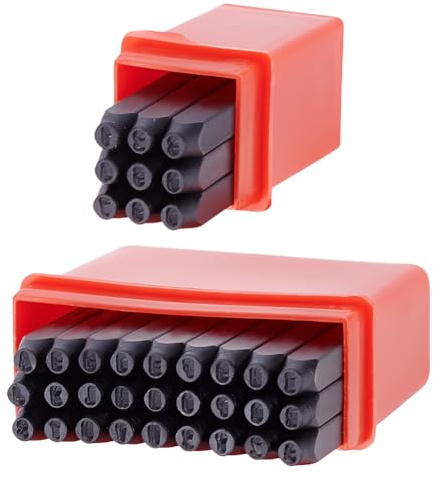 UNICRAFTALE 2 Set 3.7x2.8mm Metall Buchstabenstanzer Set Stahl Zahlen Und Buchstaben Stempel Set Mit Etui Stanzwerkzeug Set Zum Prägen von Metallstempeln Kunststoff Holz Leder