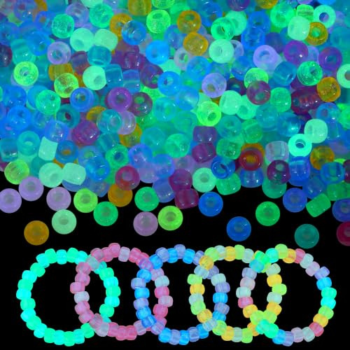 GUJOXILA 1000 Stück Glow in The Dark Perlen mit Zum Auffädeln Perlen-set | Mehrfarbig Leuchtende Große Loch 6x9mm Pony Beads für Festival Armband Halsketten Schlüsselanhänger