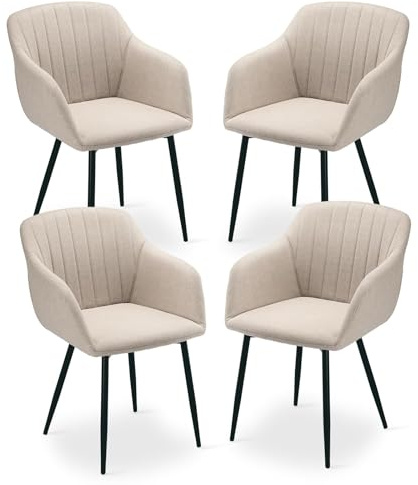 Goeurvant Polyester Dining Chairs Set of 4 Armchair for Living Room with Metal Legs Kitchen Chairs, Beige