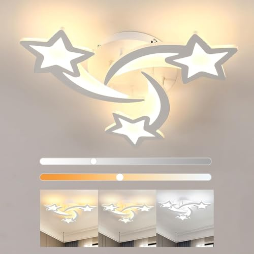 Osairous Lampadario da Soffitto Dimmerabile con Telecomando, Plafoniera LED 40W 3650lm, Lampadario LED Design forma di stella per Camera da Letto, Soggiorno, Sala da Pranzo, 3000K-6500K Bianco