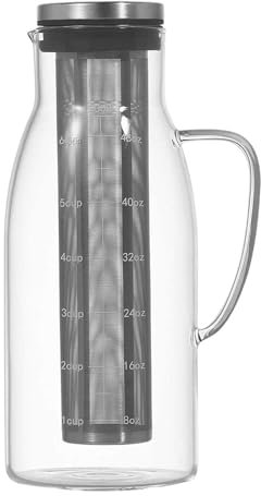 Cafetera de acero inoxidable para goteo de hielo, 1500 ml, cafetera fría con jarra de vidrio, mango ergonómico
