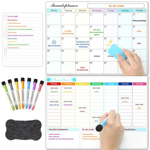 SONNELD Magnetisk veckoplanerare för kylskåp 42 x 30 cm – återanvändbar whiteboard familjekalender suddgummi, avtorkningsbar, för kök, kontor, skola