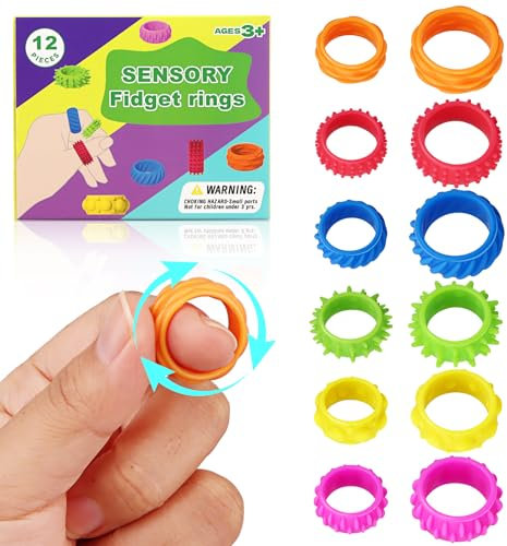 Objet Satisfaisant Pack 12 Pcs Fidegt Toys Jeu Anneaux Sensoriels Gadget Ado Garcon TDAH Enfant Outils pour Concentration Widget Anti Stress Among Us Pierre Anti TDAH et Angoisse Finger Spinner Objets