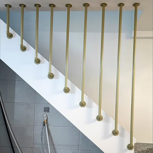Pasamanos de escalera dorado, barra de soporte redonda antideslizante para barandillas de escalera, barandilla de escalera metálica tipo L montaje en techo, kit de barra de agarre para escalera(100cm)