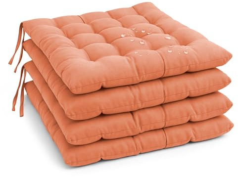 MANEMI Pack 4 Cojín para Silla 45x45x5 cm｜Repelente al Agua y fácil de Limpiar｜con Cintas de sujeción Uso Interior y Exterior｜Ideal para Comedor, terraza, jardín u Oficina