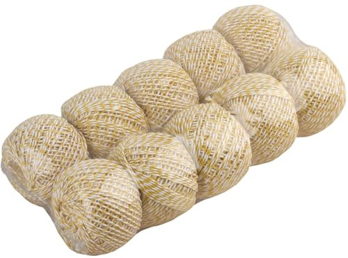 Confezione da 10 gomitoli di spago in cotone per alimenti, colore giallo e bianco, per artigianato, confezioni regalo, cucina