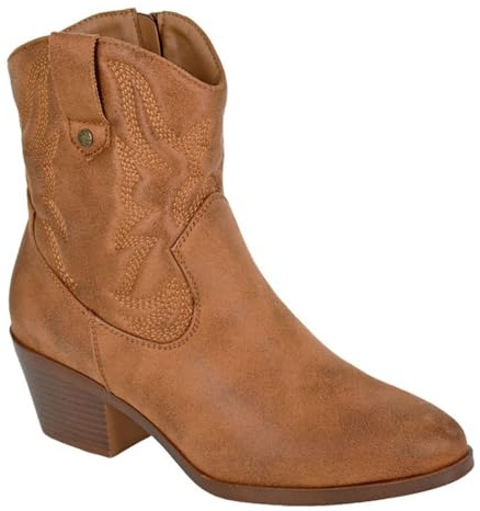 Cipriata L717 BERTILLA Inside Zip Western Cowgirl Ankle Boot (Tan Microfibre, UK Footwear Size System, Adult, Women, Numeric, Medium, 6)