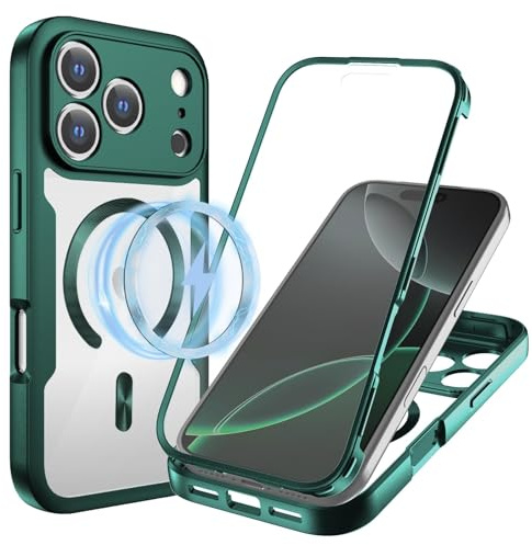 WeiCase Hülle für iPhone 17 Pro, Kompatibel mit Mag-Safe, 360 Grad Rundumschutz Handyhülle mit Integriertem Displayschutz Stoßfest Ultradünn Transparent Silikon Schutzhülle, Grün