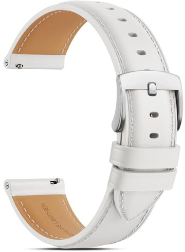 RUIMAYA Uhrenarmband 18mm Lederarmband für Smartwatch Universal-Uhr | Schnellwechsel Lederband, Weich und leicht, Weiß/Silberne Schnalle, Ersatzarmband Damen Herren