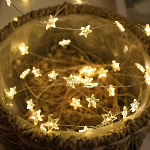 MUSUNIA lichterkette batterie sterne 1M 20 LED lichterkette sterne | Warmweiß stern batterie für Kinderzimmer, Hochzeit, Weihnachten Deko