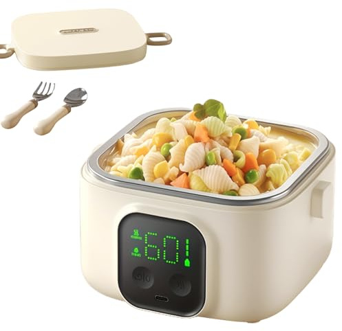 CYTBEK Lunch Box Elettrico Senza Fili da 14000 mAh - Scaldavivande Autoriscaldante da 800 ml con Timer Intelligente, Ricarica Type-C per Ufficio, Scuola e Viaggi 800ml