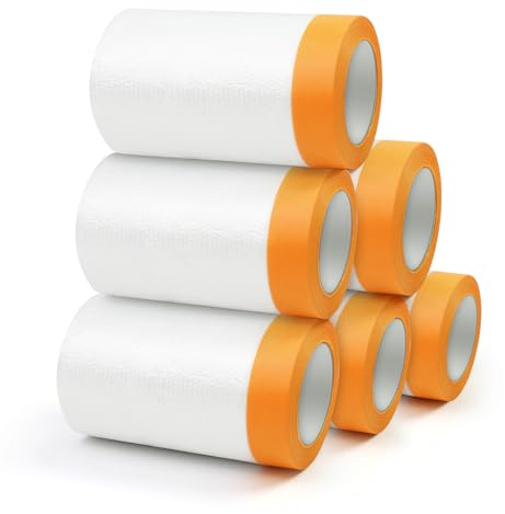 PEAKTOP 6Rollen Abdeckfolie Mit Klebeband, 200x55cm Malerfolie Selbstkleben | Transparent Abklebeband Mit Malerkrepp, Folie Schmutzschutz Für Türen, Möbel, Böden Bei Maler Und Lackierarbeiten