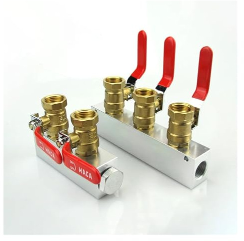 XHAJCSJWGD 27x36mm 1/2 BSP Female 2 3 4 5 6 7 8 9 10 Ways Solid Aluminum Air Manifold Block Splitter With Ball Valve(5 Way 7 Port)