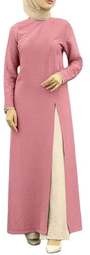Generisch Maxi Kleid Damen Einfarbig Weite Passform Tesettür Elbise Weicher Stoff Dehnbar Gebetskleid Bügelfrei Modern Mantel mit Khimar
