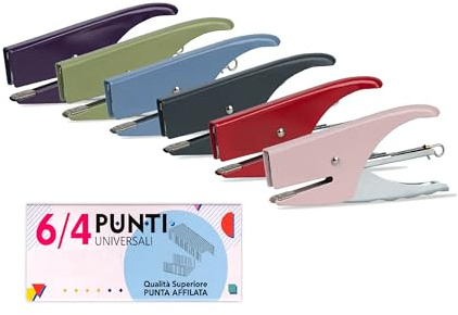 Cucitrice a Pinza 6/4 + 10.000 Punti 6 mm – Cucitrice in Metallo Fino a 15 Fogli – 6 Colori Wild Assortiti - Set Completo per Ufficio e Scuola