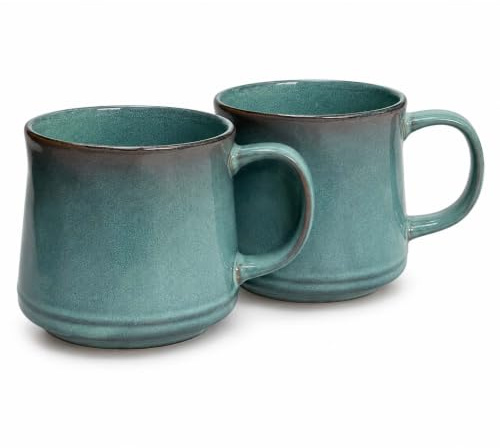 Upper Street Teal Green Reactive Glaze Ceramic Mug Set of 2, 600ml Coffee & Tea Mugs, Dishwasher & Microwave Safe, Scandinavian Design