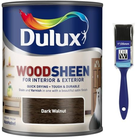 Ebony Stain and Varnish 750ml Warm Maple +1 Brush | Interior Wood Stain and Varnish | Satin Finish for Doors Skirting Furniture and Trim | Quick Dry Wood Protection
