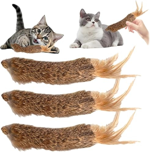 Générique Jouet Chat Interactif en Fourrure de Lapin, 3 Pièces, Peluche avec Plume pour Brosser Les Dents et Rafraîchir l'Haleine