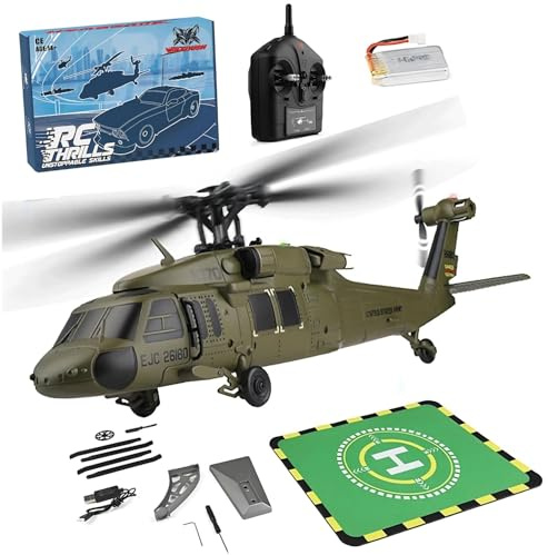 Funwetrike WL K170 RC-Hubschrauber, 2,4 GHz 4 Kanäle Flybarless, 6-Achsen-Gyroskop, Optischer Flusspositionierung, Schwebeflug, RC-Militärhubschrauber mit Displayständer (RTF/1 Batterie)