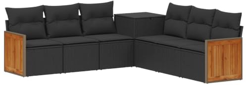 vidaXL Soffset 7 st Svart Poly Rattan och stål