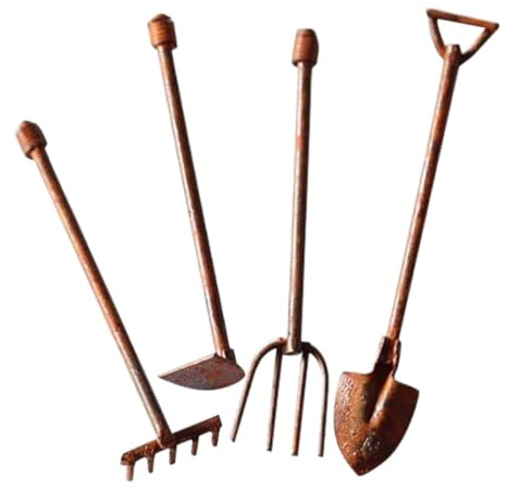 Levemolo 4 Pezzi Decorazione Mini Attrezzi da Giardino in Lega di Zinco Marrone Stile Vintage, Set per Paesaggio Micro e Spazio Esterno Facile da Usare