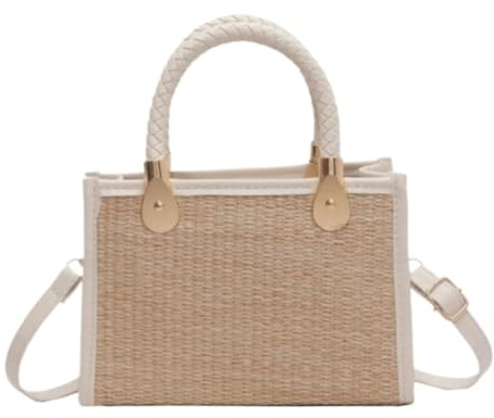 Stråväska Handvävd Rottingväska För Kvinnor 2024 Bohemian Straw Handbag Summer För Kvinnor(White)