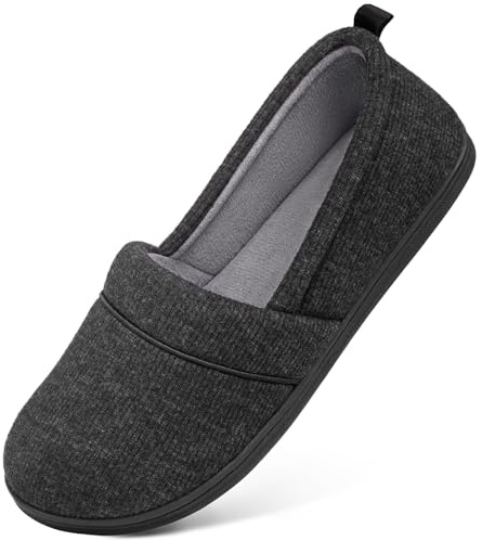 HomeTop Women's Comfy Loafer Slippers Lightweight Memory Foam Non-slip Indoor House Shoes (8 B(M) US, Black)