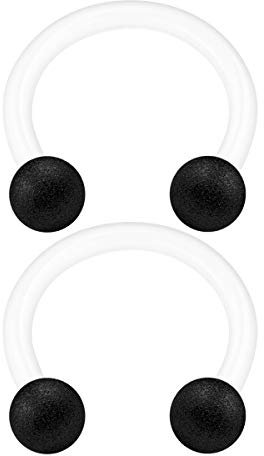 KJM FASHION 2 STK Flexibel Acryl Ohrringe Hufeisen 1,2mm 16 Gauge 8mm 5/16 Inch 3mm Bereifte Kugel Nose Daith Septum Ohrringe Piercing Schmuck 2058