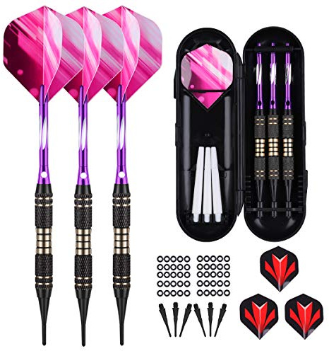 sanfeng dartpilar, dartpilar med plastspets 18 gram, 3 stycken professionella mjuka darts pilar 16 gram för elektronisk darttavla, 6 aluminiumshafts flygningar 50 lösa gummiringar 30 spetsar