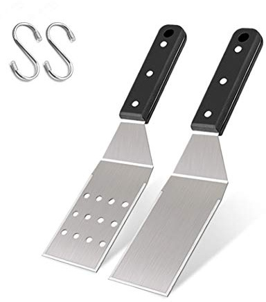 Leonyo Griddle Metal Spatula Set of 2, Food Grade Griddle Accessories - Stainless Steel Pancake Hamburger Turner Flipper for Flat Top Cast Iron BBQ Hibachi Cooking, Dishwasher Safe