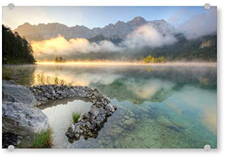 artboxONE Acrylglasbild 45x30 cm Natur Herbstmorgen am Eibsee Bild hinter Acrylglas - Bild eibsee Bayern Berge