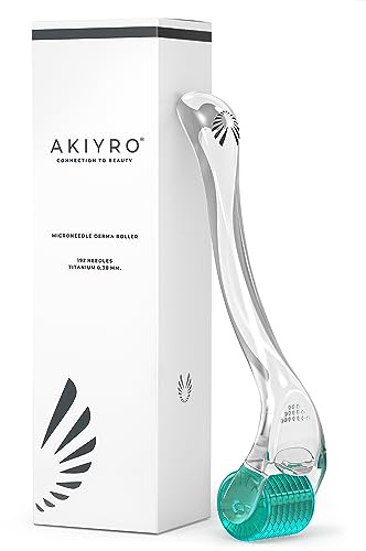 AKIYRO Derma Roller 0.30mm - Microneedle Roller with Storage Case - 192 Micro Needling Dermal Tool for Face, Beard, Scalp & Body - At Home Microneedling Skin Care for Women & Men (Green)