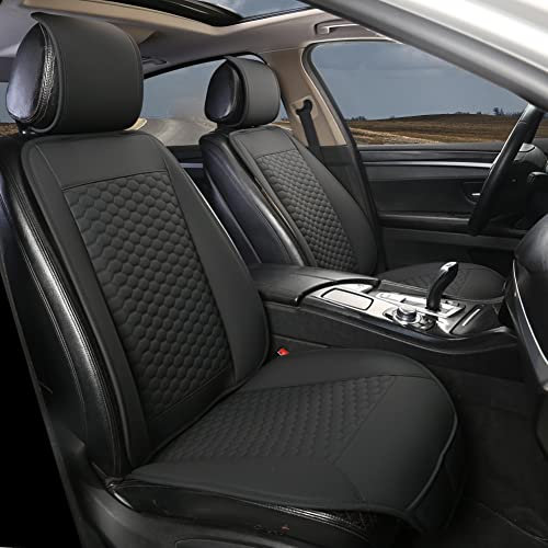 Black Panther Sitzauflage Auto, PU-Leder Autositzbezüge Vordersitze, mit Kopfstützenabdeckung, Fit 95% Autos, Limousine, SUV, Pickup, Van-Keine Heizung (2 Stücke -Schwarz)