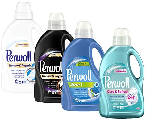 Perwoll Waschmittel Großpackung 4er Mix (1x Sport, 1x Schwarz, 1x Care&Refresh, 1x Weiß) 4x24 Waschladungen