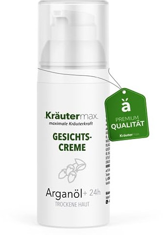 Kräutermax Arganöl Gesicht Creme - Argan Gesichtscreme für Trockene Haut - Naturkosmetik Tagescreme und Nachtcreme im Spender ohne Parfum und unnötige Zusatzstoffe 1 x 50 ml