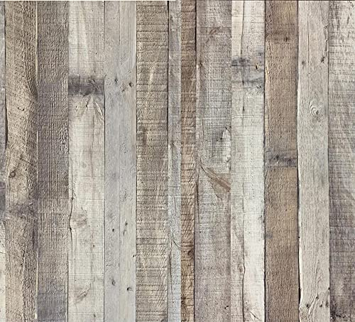 Qianglive Wood Wallpaper Peel and Stick Faux Distressed Plank Self Adhesive Reclaimed Look Wall Decorative Vinyl Film Shelf Cover Thicker,17.3 × 472.4