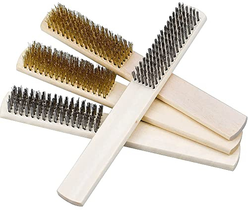 CENPEK Mini-Drahtbürste, Messing-Bürsten-Set, Stahl, Messing, Nylon-Borsten, gebogener Griff zum Reinigen von Farbe, Rostentfernung, Küchenwerkzeug, 4 Stück