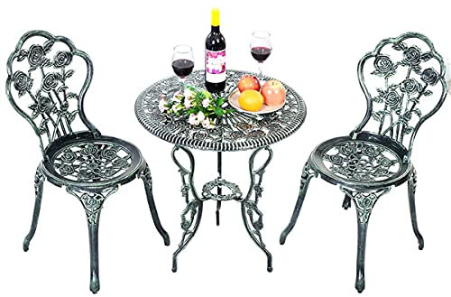 RELAX4LIFE 3 TLG. Bistroset aus Aluminiumguss, Antik Balkonset: 1 Gartentisch und 2 Stühle, stabile Sitzgarnitur für Balkon & Garten & Terrasse, wetterfestes Gartenset, im Retro-Stil (Rosenmuster)