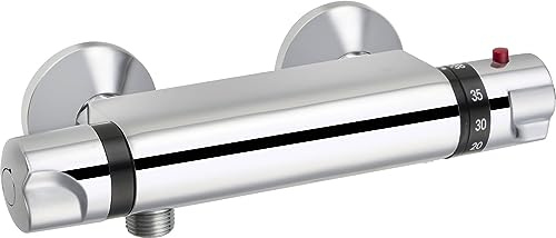 Saqu Ecoline Duscharmatur mit Thermostat Aufputz Duschthermostat mit 38 °C Sicherheitsstopp Mischbatterie für Dusche 12 cm Brause Thermostat Eco Chrom