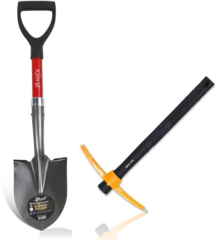 Xforst Set de Jardinage avec Pioche et Mini Pelle, avec des Manches en Fibre de Verre et têtes en Acier Forge. Idéale pour Le Jardinage et la Prospection. Modèle S800 + PF45N.