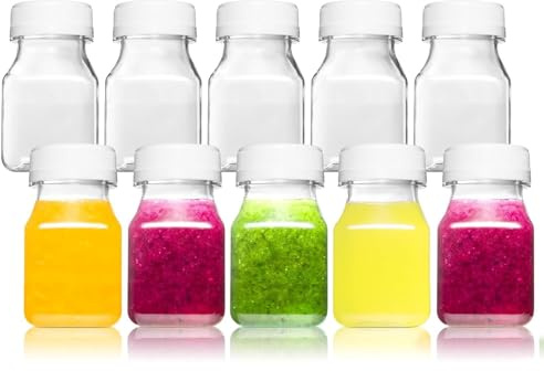 Norcalway 2 Oz Small Plastic Bottles for Liquids - Ginger Shot with Caps, Wellness Juice Freezer Safe, Leak Proof, Food Grade 10 Pack