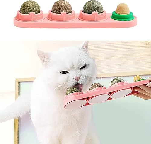 STARROAD-TIM Catnip Balls Catnip Toy for Cats Rotatable Edible Balls Natural Healthy Self-Adhesive Catnip Edible Balls, Pink