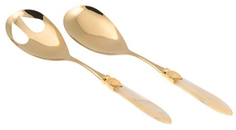 Rivadossi Sandro 43OR02I12 Set de couverts pour salade, 2 pièces - Laura-100% fabriqué en Italie, artisanat et design, acier inoxydable 18/10, or ivoire