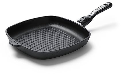 ITN Antihaftbeschichtungen Grillpfanne Induktion 28 x 28 x 5 cm I Handmade in Germany I Für alle Herdarten geeignet I abnehmbarer Stiel I Gleichmäßige Hitzeverteilung I Einfache Reinigung