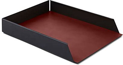 Eglooh - Moire - Ablagefächer Stapelbar für Schreibtisch und Büro mit Struktur aus schwarzem Stahl - Innerer Boden aus Leder Bordeaux Rot - DIN A4 cm 32,5 x 24,2 x H.5 - Made in Italy