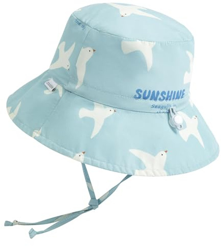 COOLABLE Kids Solhatt - Justerbar och Hopfällbar Sommarhatts med Bred Brätte, UPF 50+ UV-skydd för Spädbarn och Småbarn - Mås 4-6 år