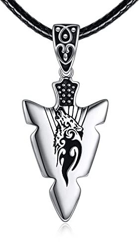 VONALA Pfeilspitze Halskette 925 Sterling Silber Pfeil Wölfin/Löwe/Wikinger Kette speer Anhänger Wolf Wikinger Schmuck Geschenk für Herren Frauen Unsex